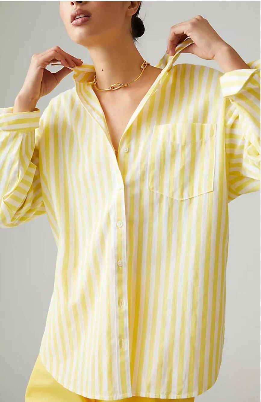 Anthropologie Bennet button down blouse by Maeve yellow striped sz XL